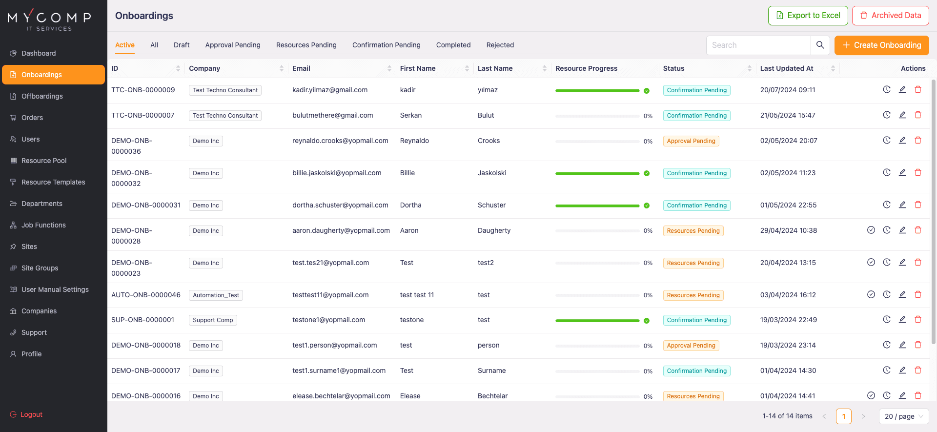 Onboarding List