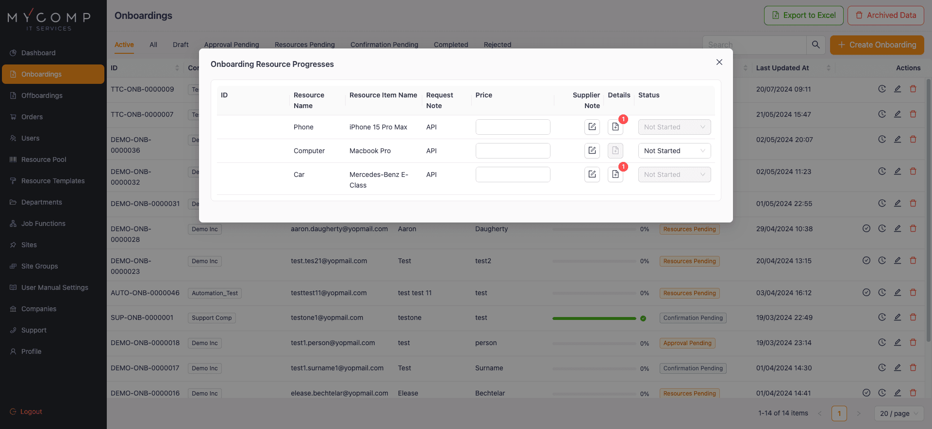Manage Onboarding Resources
