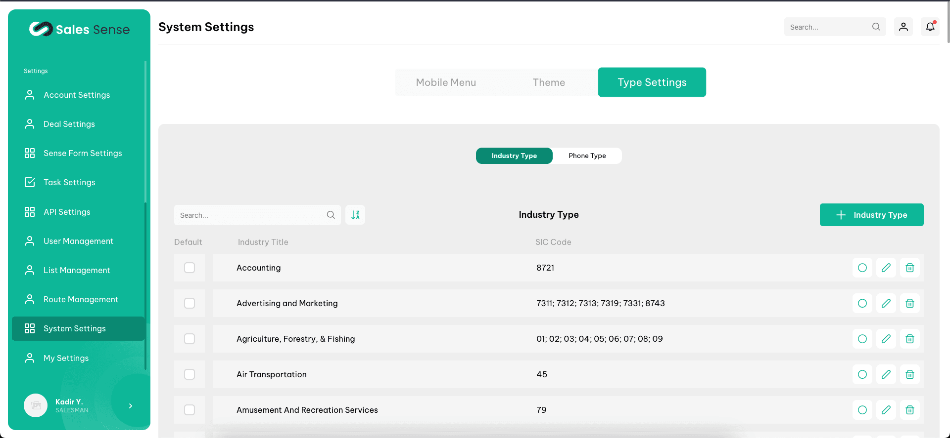 System Type Settings