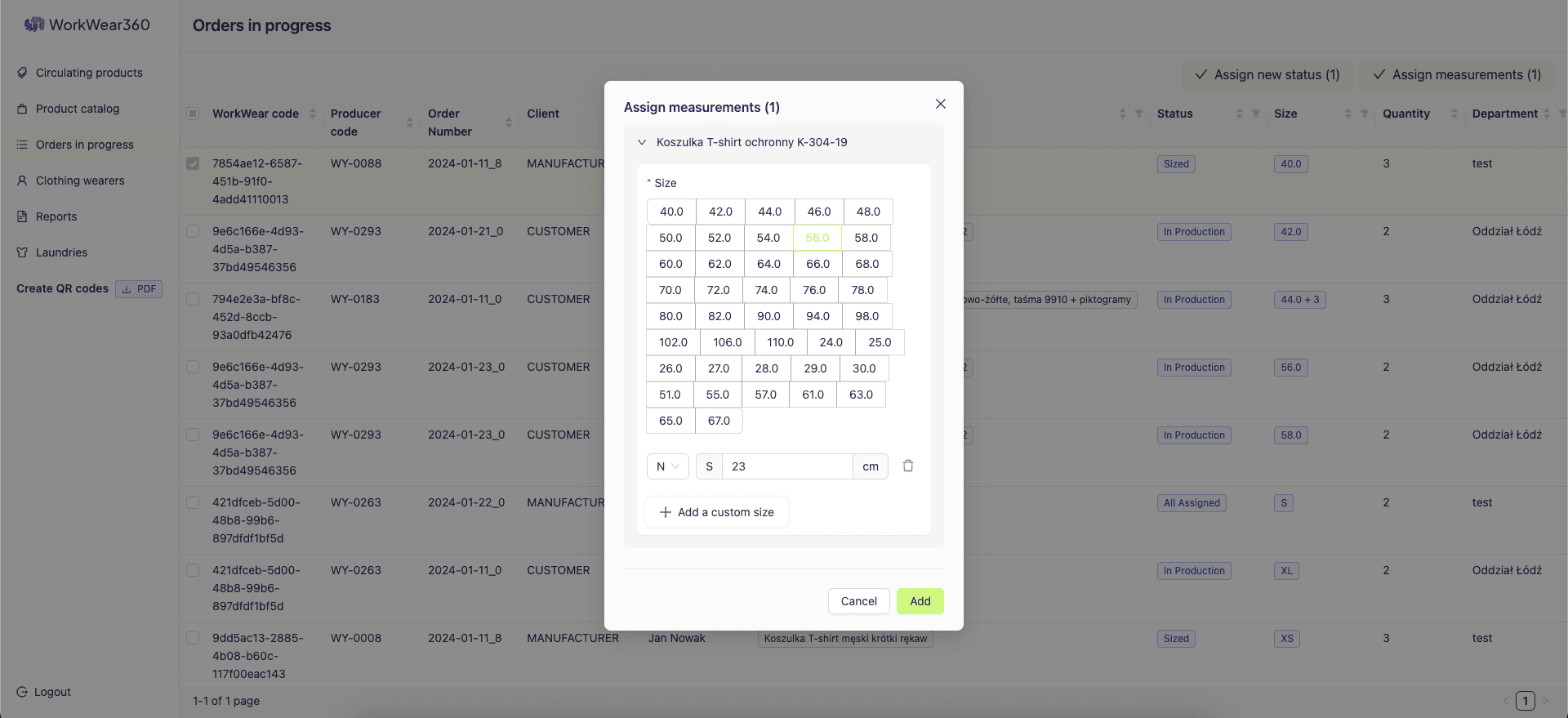 Orders (Assign Measurement)